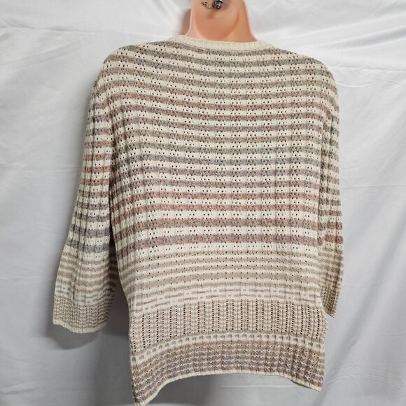 St. John Sport Button Up 3/4 Sleeve Heathered Women Size L Striped - Picture 6 of 16